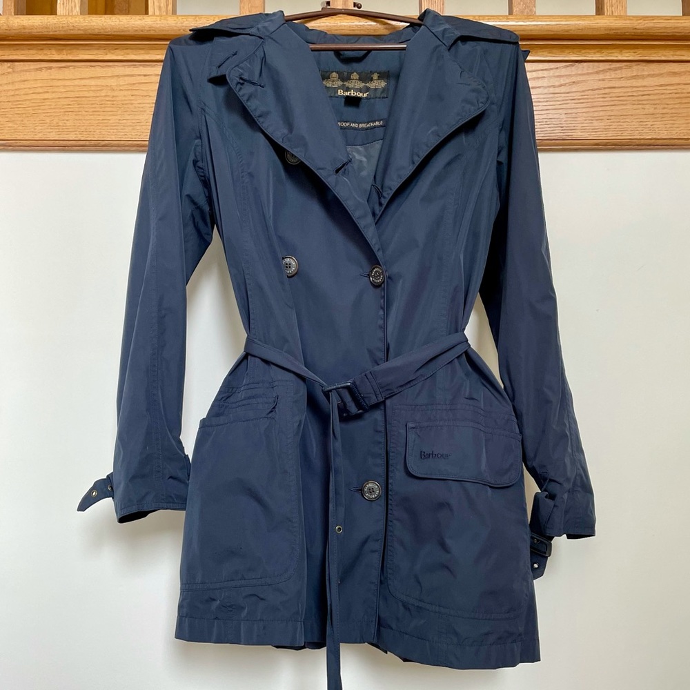 Barbour Navy Double Breasted Trenchcoat Rain Jacket